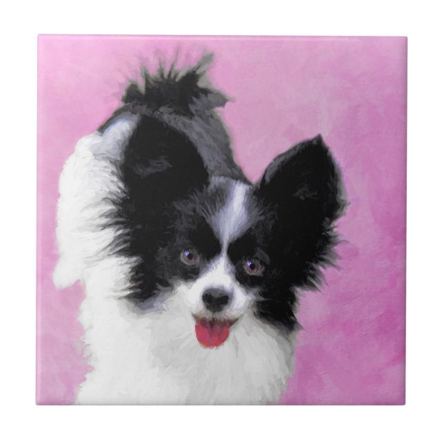 Pintura de Papillon (Branco e Preto) - Arte Canina (Frente)