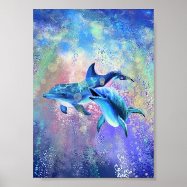 Pintura de Poster de Casal de golfinhos feliz (Frente)