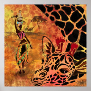 Pintura de Poster de Menina Africana e Amigos Gira