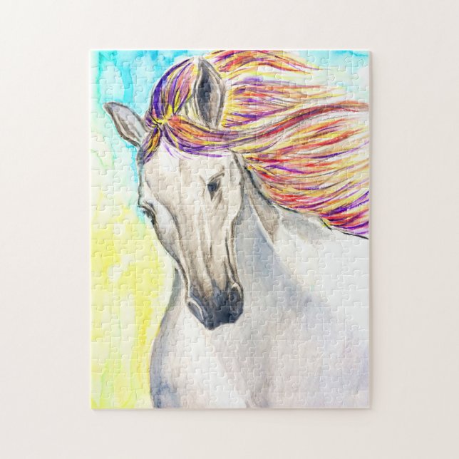Pintura de Quebra-cabeça de Cavalo Branco em Execu (Vertical)