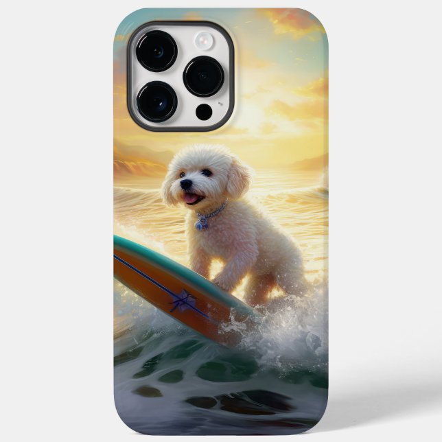 Pintura de surfe na praia de Bichon Frise (Verso)