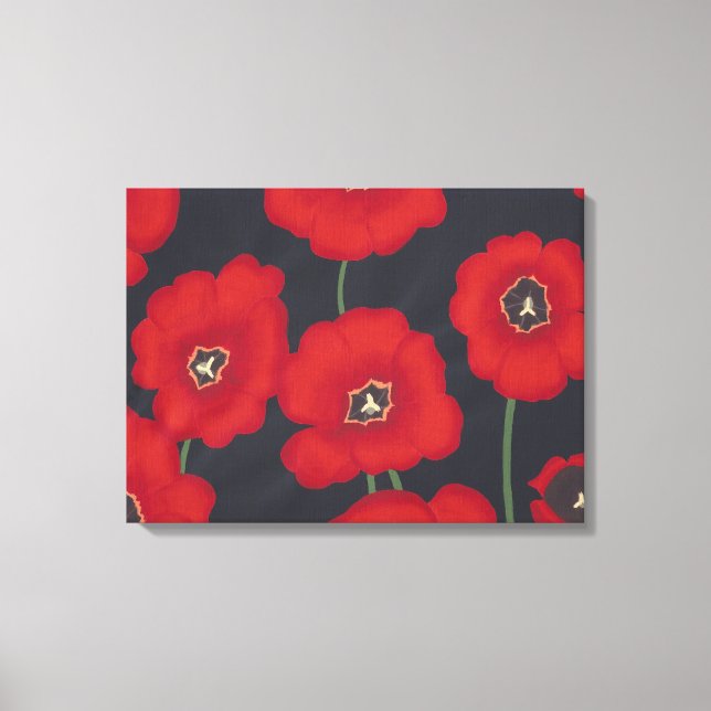 Pintura de Tulipas Vermelhas na Canvas Preta (Frente)