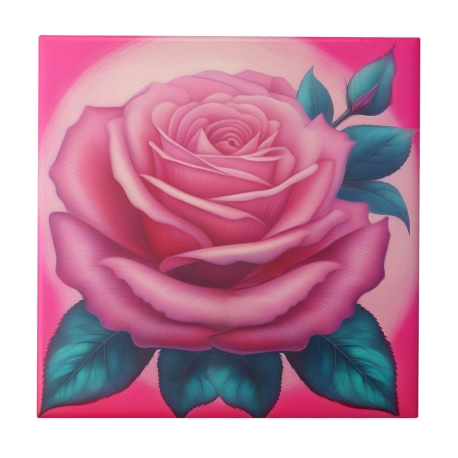 Pintura de uma rosa-rosa-néon (Frente)