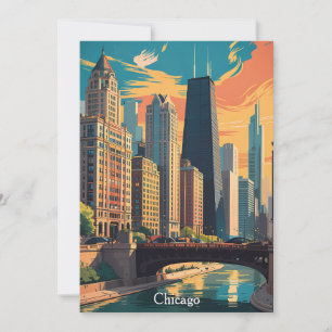 Pintura de Viagem Vintage Chicago Illinois Skyline