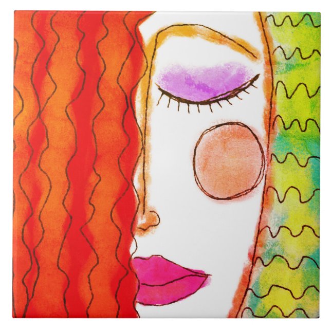 Pintura digital Wavy Red Hair Abstrato (Frente)