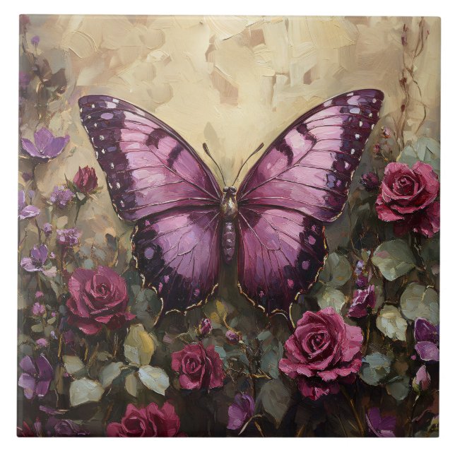 Pintura do Arbusto de Rosa Borboleta Roxa (Frente)