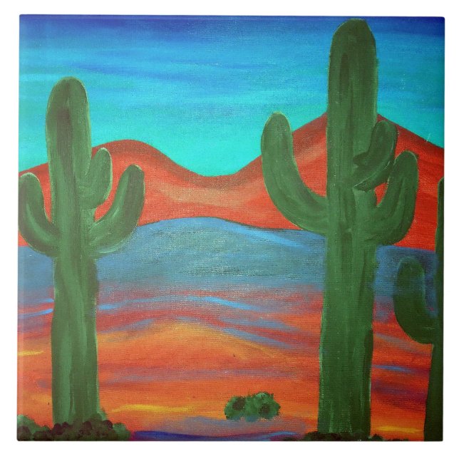 Pintura do pôr do sol do Saguaro do sudoeste (Frente)