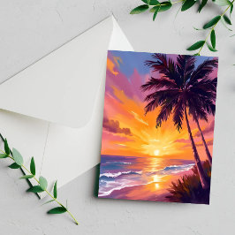 Pintura do Pôr do Sol na Praia do Havaí Cartão de 
