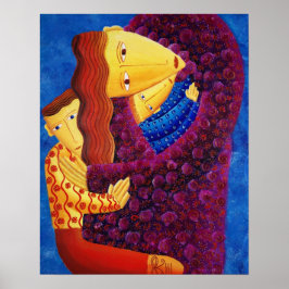 Pintura em Acrílico Mãe e Filhos Impressão de Arte