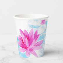 Pintura em Aquarela com Flor de Lotus Rosa