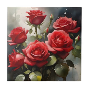 Pintura em aquarela de rosas vermelhas bonitas