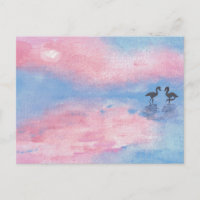 Pintura em aquarela flamingos / Cartão postal past