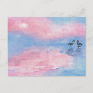 Pintura em aquarela flamingos / Cartão postal past