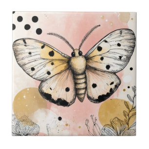 Pintura em Aquarela Mariposa Tigre Manchada Rosa D