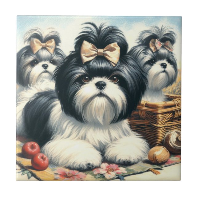 Pintura em Cute Vintage Shih-Tzu (Frente)