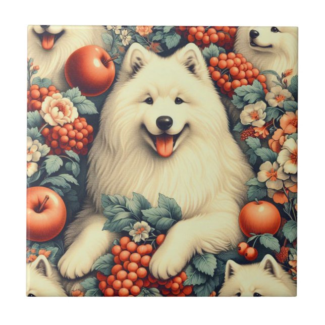 Pintura Floral Cute Samoyed (Frente)
