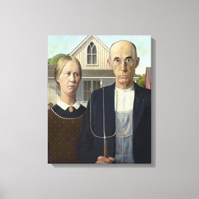 Pintura Gótica Americana por Grant Wood na Canvas (Frente)