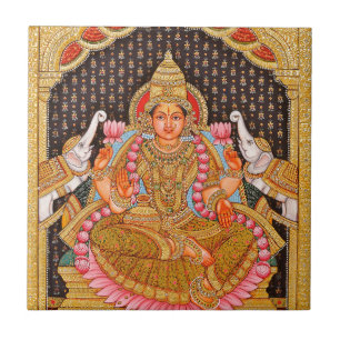 PINTURA INTRINCADA DE GAJA LAKSHMI TANJORE {IND