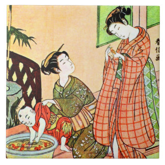 Pintura japonesa do vintage de uma fala de duas