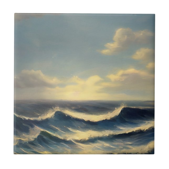 pintura náutica do céu nublado ondas oceânicas (Frente)