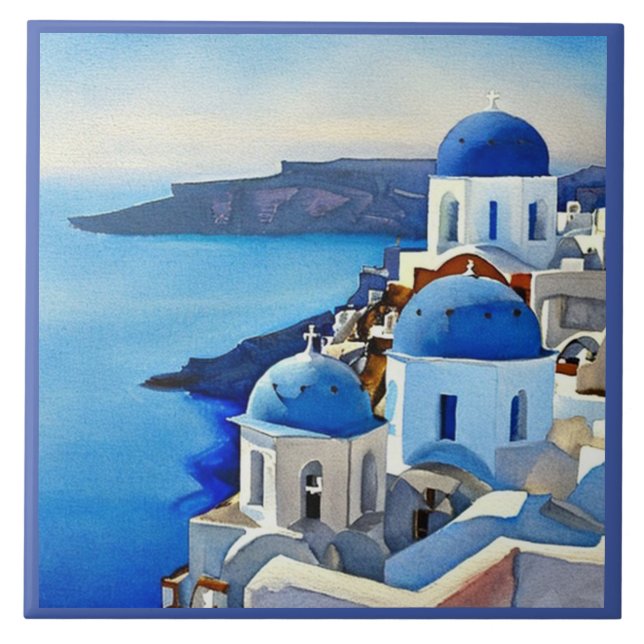 Pintura por Aquarela da Grécia Santorini (Frente)