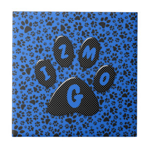 Pinturas de cães Bolinhas preto e branco em azul-t