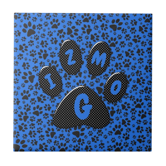 Pinturas de cães Bolinhas preto e branco em azul-t (Frente)