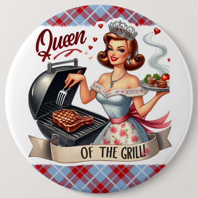 Pinup Lady Vintage Pinback Pins Rainha da Grelha (Frente)