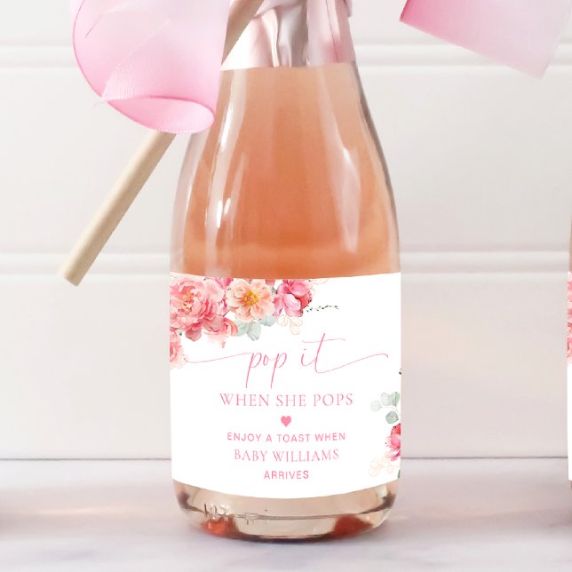 Piper Peony Floral Chá de fraldas (Pop It Baby Shower Champagne Label Piper Peony)