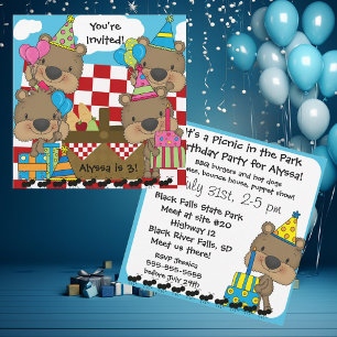 Piquenique com Convite de Aniversário do Teddy Be