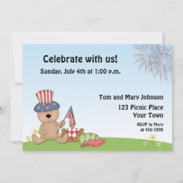 Piquenique patriótico do urso, convite do