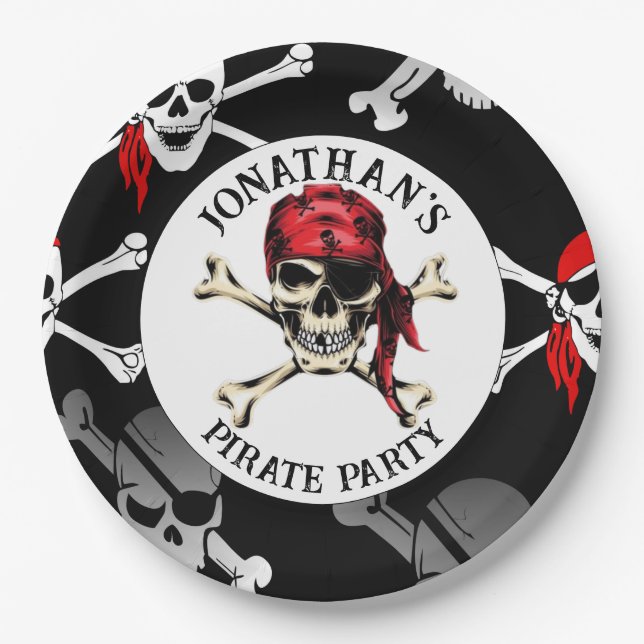 PIRATA E OSSOS CRAVADOS Prato de Papel (Frente)
