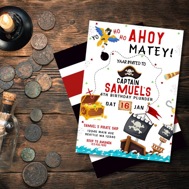 Pirate Ahoy Pirate Convite de Ahoy (pirate birthday invitation for kids)