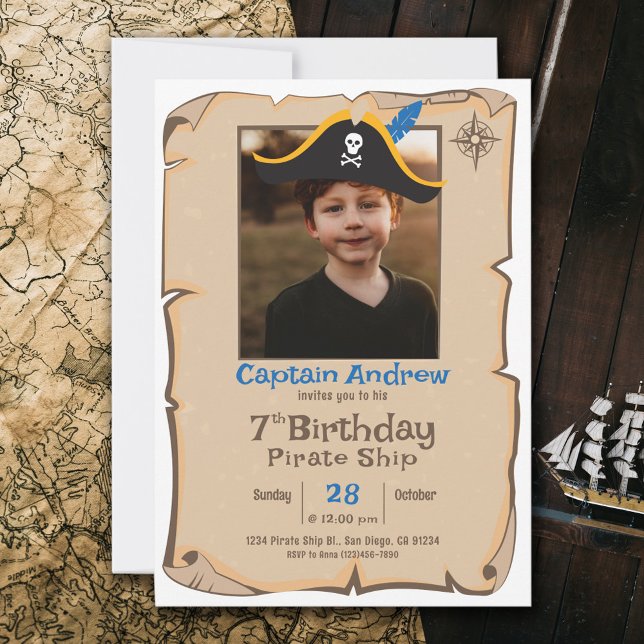 Pirate Birthday | Convite Fotográfico de Aniversár (Pirate Kids Birthday Invitation)