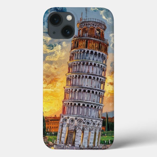 Pisa Tower: Sunset Impressionist Oil Art (Verso)