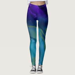Piscamento das Leggings Roxo, Dourado, Teal