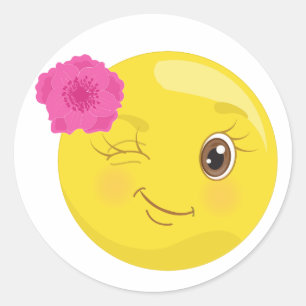 Piscar os olhos Emoji com etiquetas da flor