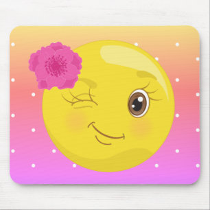 Piscar os olhos Flirty Emoji Polkadot Mousepad da