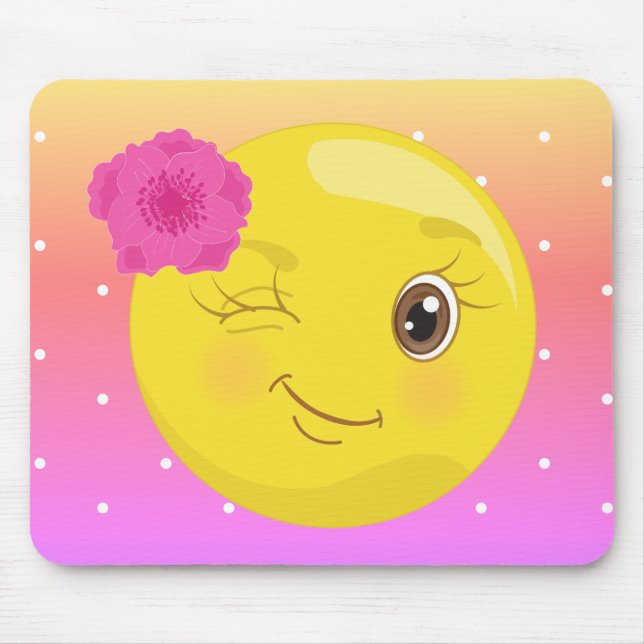 Piscar os olhos Flirty Emoji Polkadot Mousepad da (Frente)