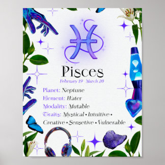 Pisce Zodiac - Sinal Y2K Branco 4:5 Poster