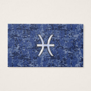 Pisces Zodiac Sign on Navy Blue Digital Camo