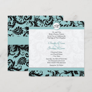Piscina Azul-Damasco Negro Convite para Casamento 