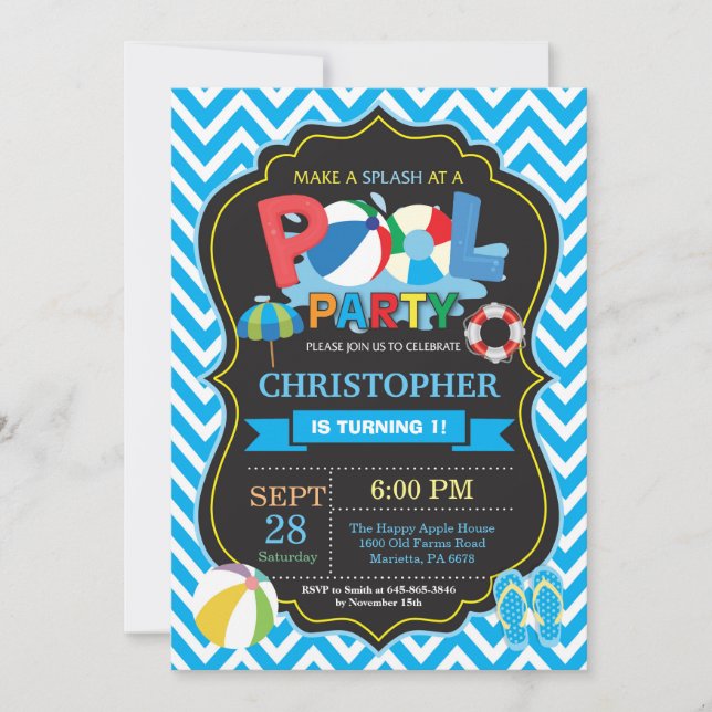Piscina Convite de festas de Verão - Splash Boy (Frente)