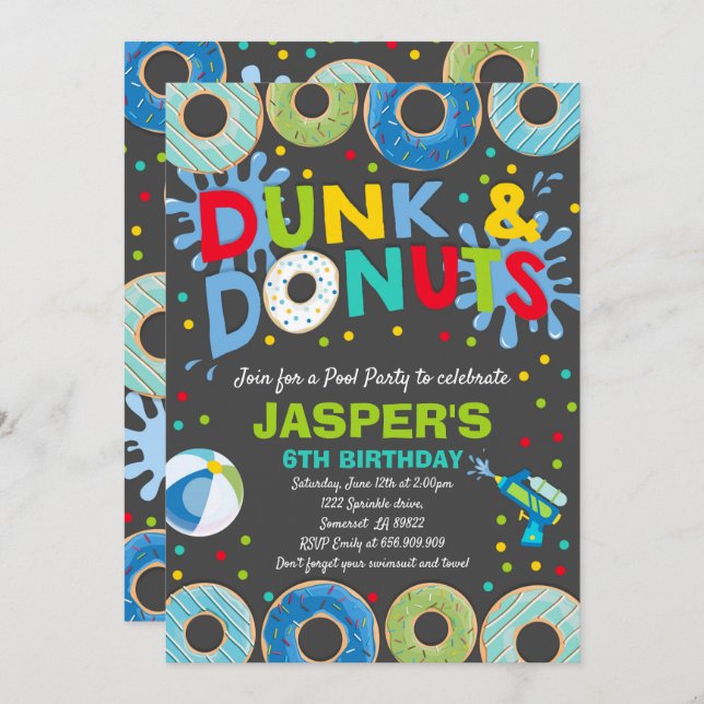 Piscina Convite de festas Dunk E Rosquinha Party (Frente/Verso)