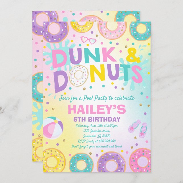 Piscina Convite de festas Dunk E Rosquinha Party (Frente/Verso)