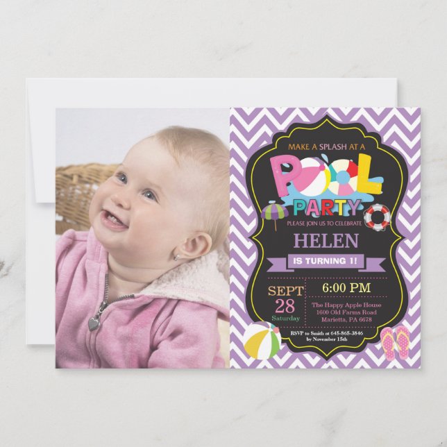 Piscina Convite de festas Roxo Esplate Garota (Frente)