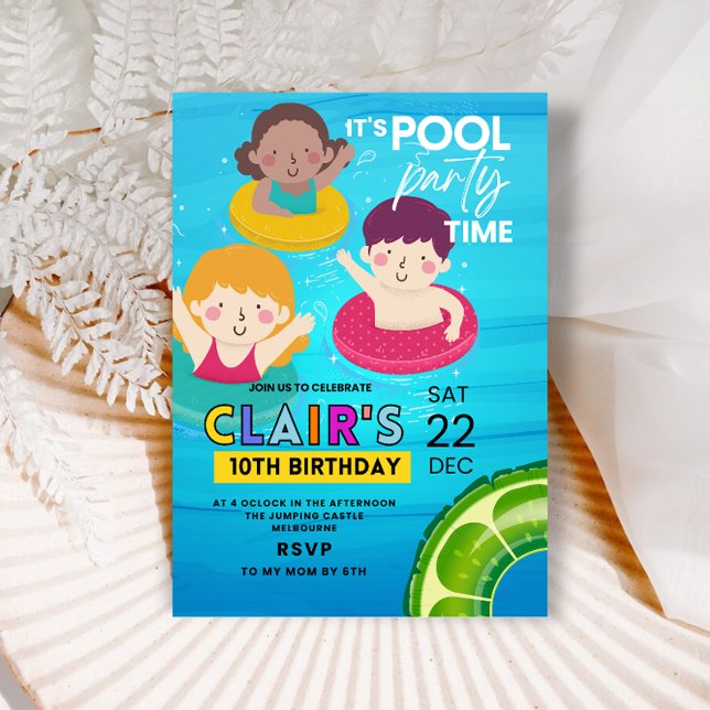 Piscina Convites de Aniversário Festa de Nadar Tie (pool birthday party invittion summer kids invite)