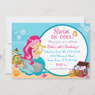 Piscina De Aniversário Da Sereia Convite de festas