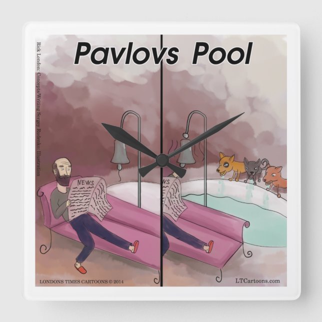 Piscina de Pavlov - Relógio de Cartoon de Psicolog (Frente)