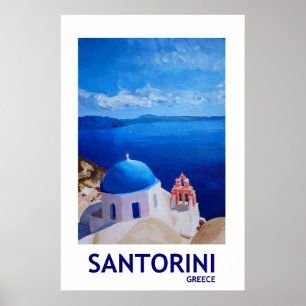 Piscina de Santorini - poster retro II do estilo